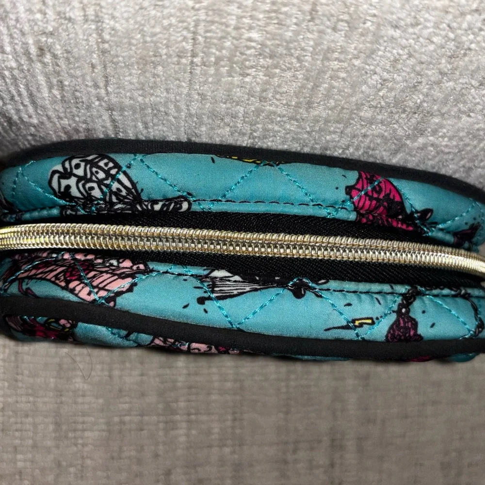 Betsey Johnson Teal Quilted Cosmetic Bag Y2K Girly Heart Zipper Makeup Pouch